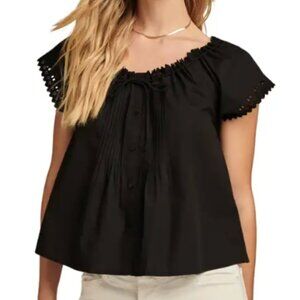 Lucky Brand Eyelet Trim Pintuck Button-Up Top